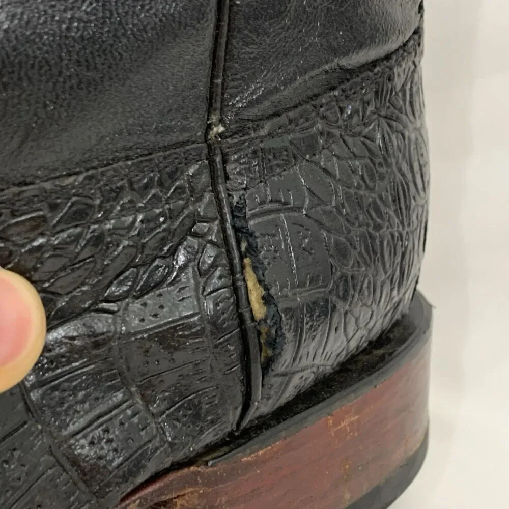 Ferrini Boots Mens 12 EE Black Stampede Caiman Crocodile Print Square Toe